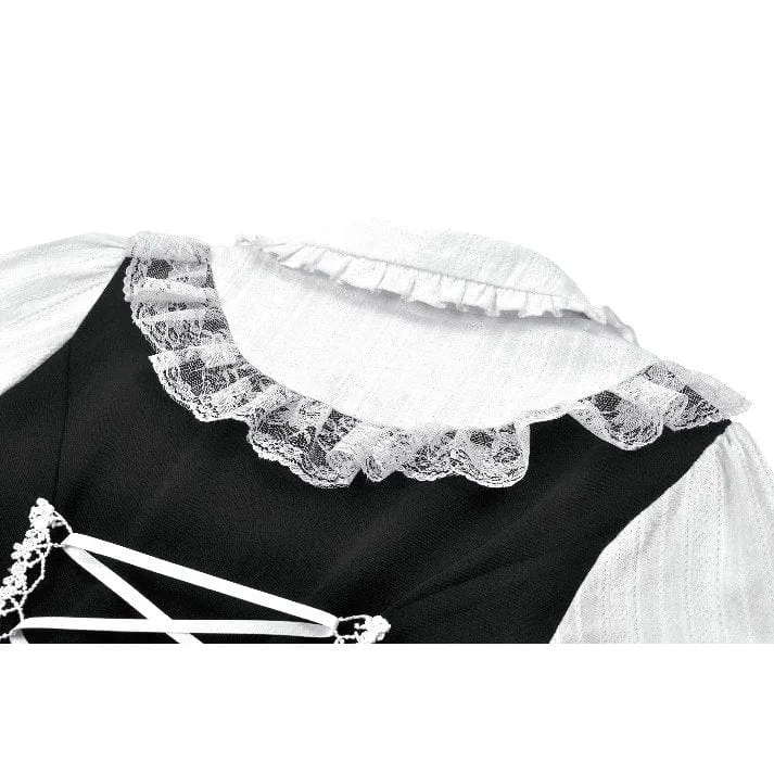 Gothic-Kleid für Damen mit Puppenkragen, zweiteiliges, langärmeliges Kleid mit Faux-Effekt, Abschlusskleid