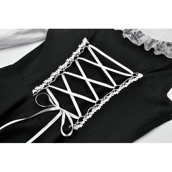 Gothic-Kleid für Damen mit Puppenkragen, zweiteiliges, langärmeliges Kleid mit Faux-Effekt, Abschlusskleid