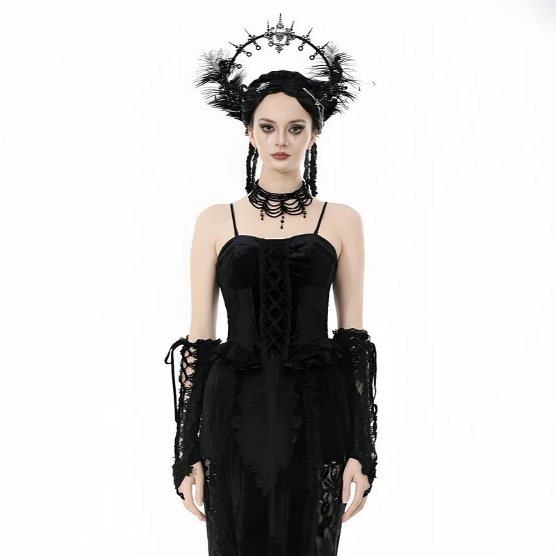 Gothic-Bustier aus besticktem Samt mit Rüschen für Damen