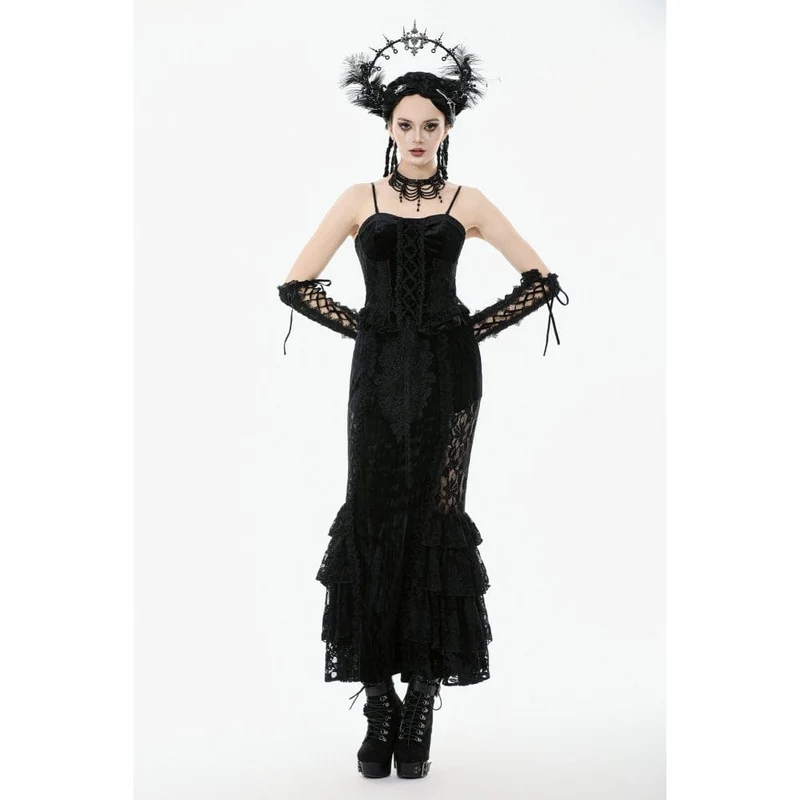 Gothic-Bustier aus besticktem Samt mit Rüschen für Damen