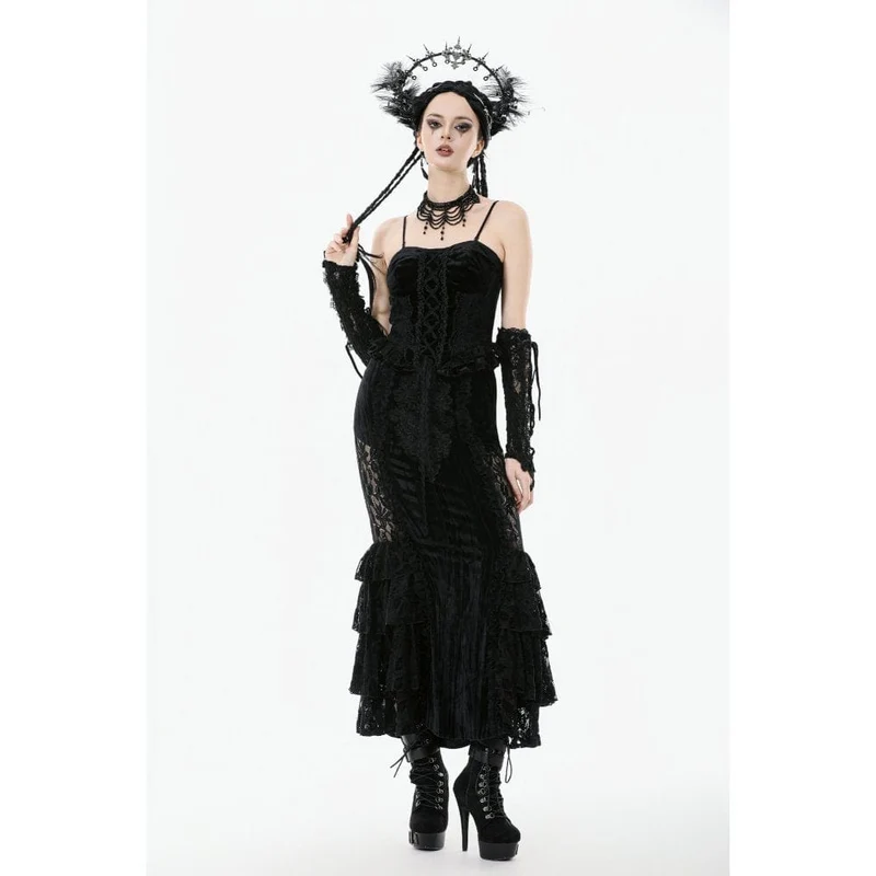 Gothic-Bustier aus besticktem Samt mit Rüschen für Damen