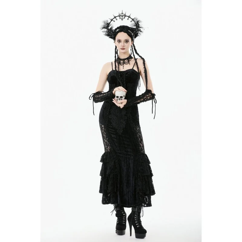 Gothic-Bustier aus besticktem Samt mit Rüschen für Damen