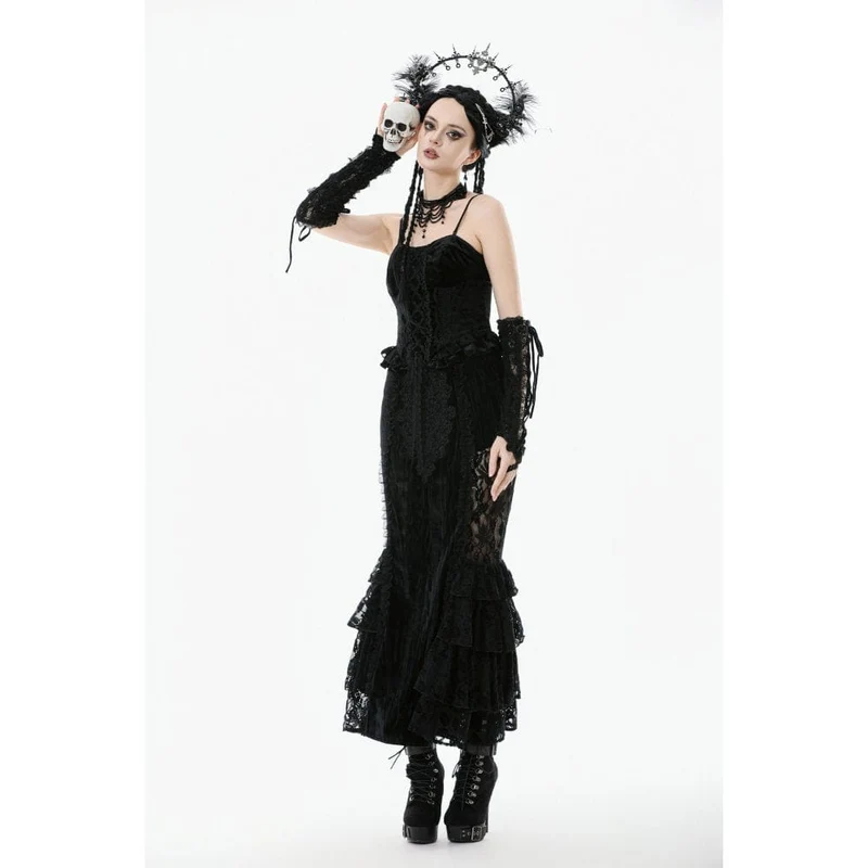 Gothic-Bustier aus besticktem Samt mit Rüschen für Damen
