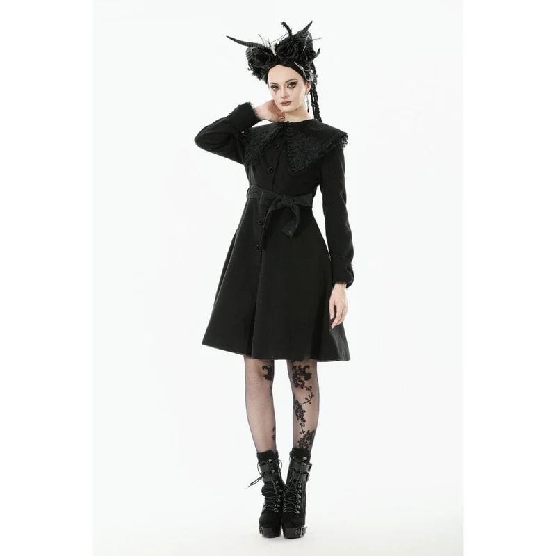Damenmantel mit Gothic-Blumenmuster, bestickter Schleife und Peter-Pan-Kragen
