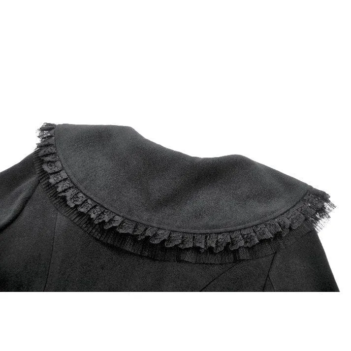 Damenmantel mit Gothic-Blumenmuster, bestickter Schleife und Peter-Pan-Kragen
