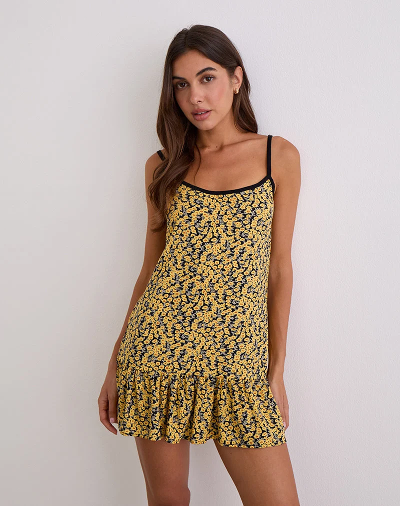 Marige Mini-Kleid mit Rundhalsausschnitt in Mini Bloom Gelb
