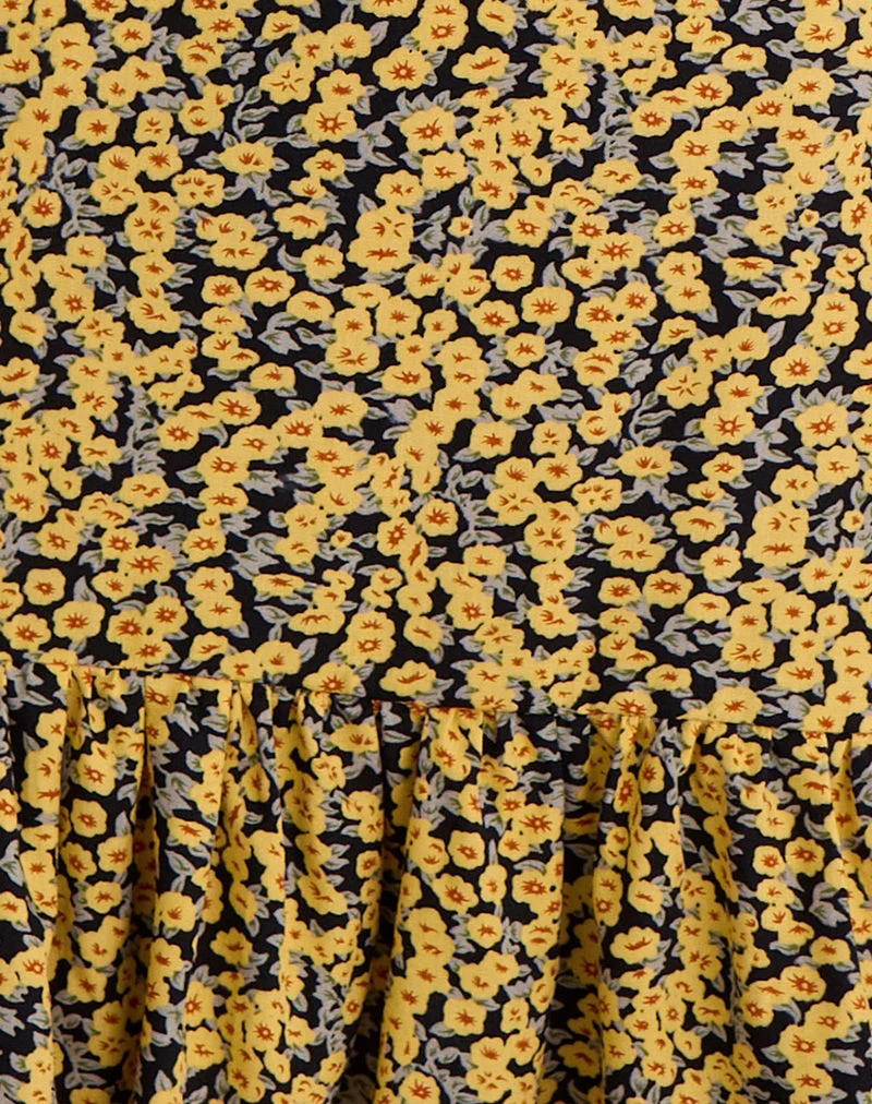 Marige Mini-Kleid mit Rundhalsausschnitt in Mini Bloom Gelb