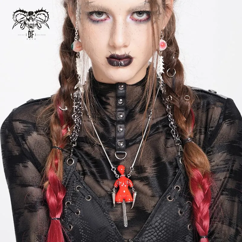 Damen Punk Kette Seltsame Sci-Fi Alien Halskette Rot