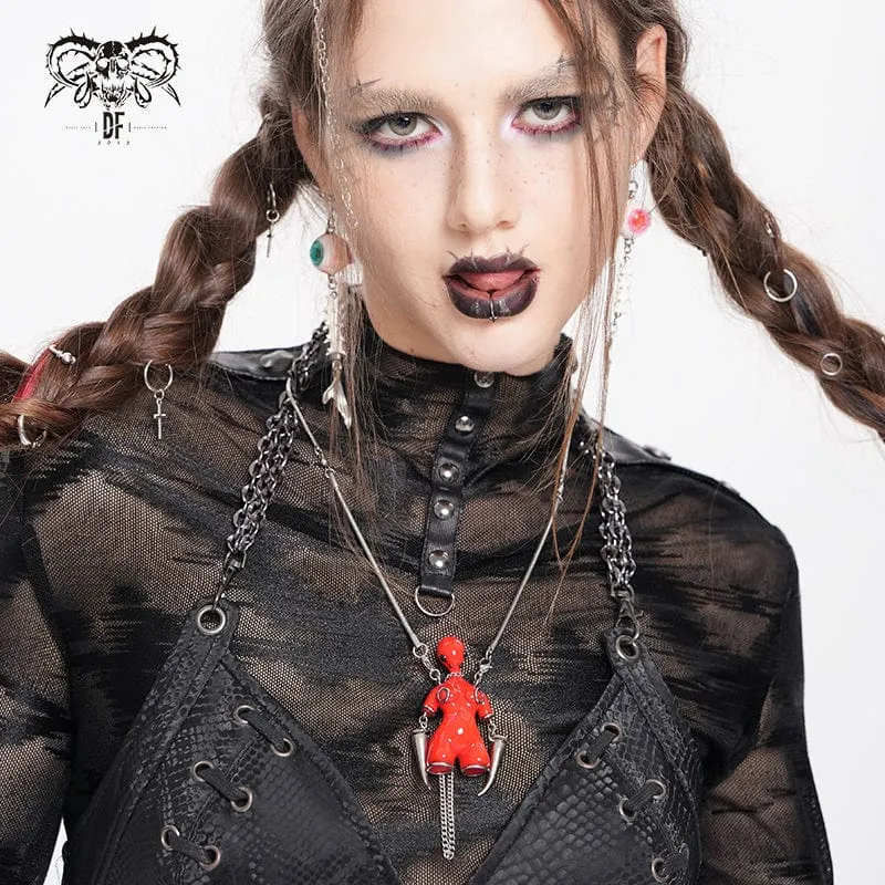 Damen Punk Kette Seltsame Sci-Fi Alien Halskette Rot