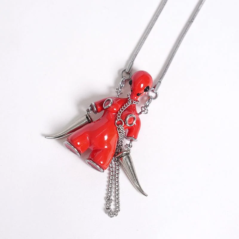 Damen Punk Kette Seltsame Sci-Fi Alien Halskette Rot