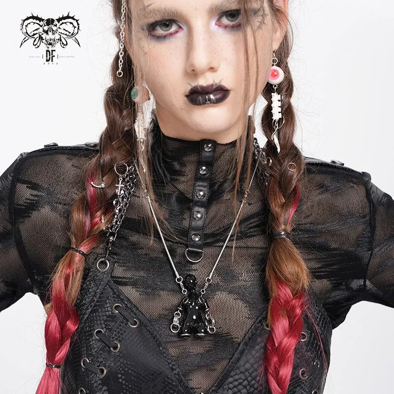 Damen Punk Sci-Fi Seltsame Alien Halskette Schwarz