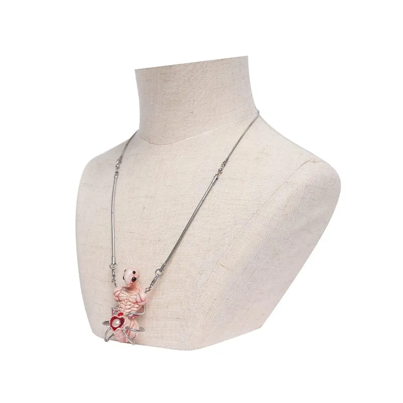 Weirdcore Alien Mechanische Elemente Halskette für Damen Rosa
