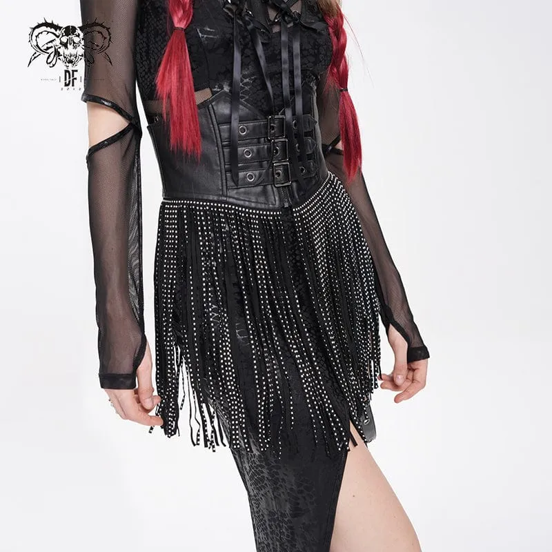 Gothic-Unterbrustkorsett mit Schnallenriemen und Quasten für Damen