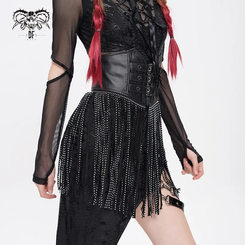 Gothic-Unterbrustkorsett mit Schnallenriemen und Quasten für Damen