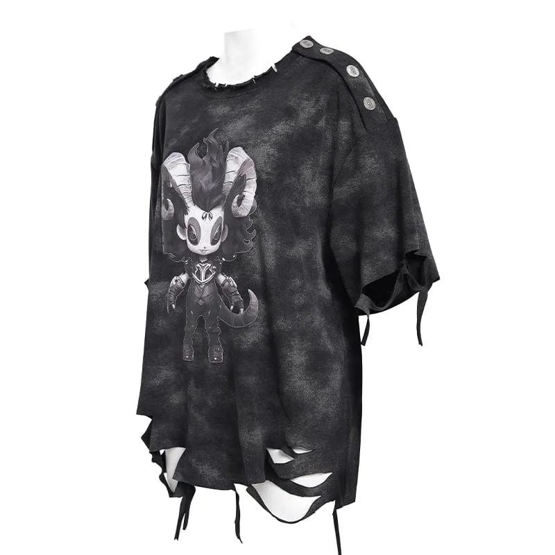 Zerrissenes T-Shirt mit Punk-Lilimar-Print für Damen