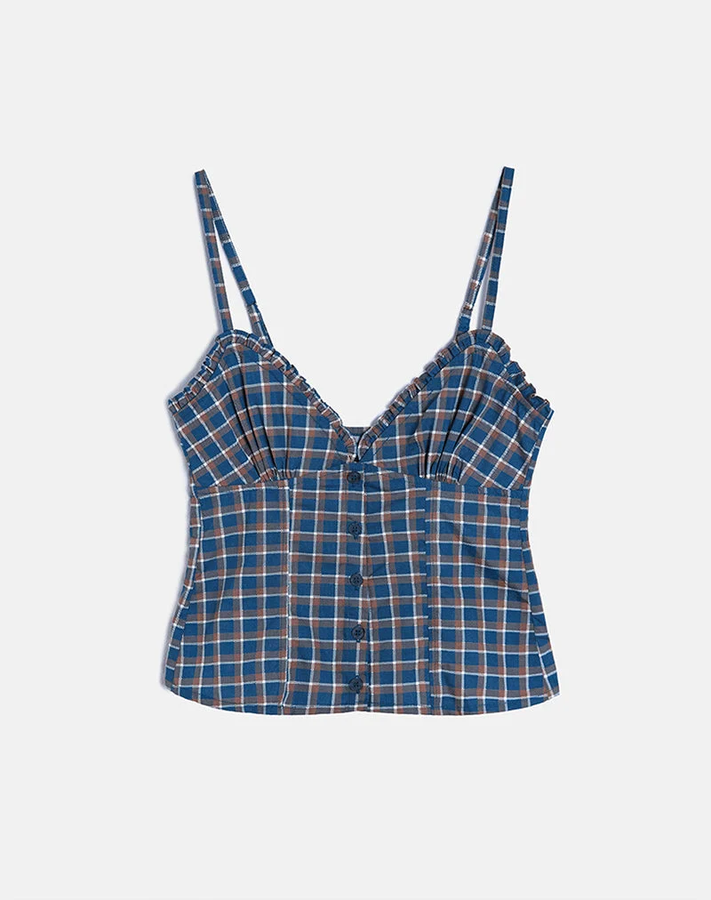 Isamu Top in Medium Tartan Blau