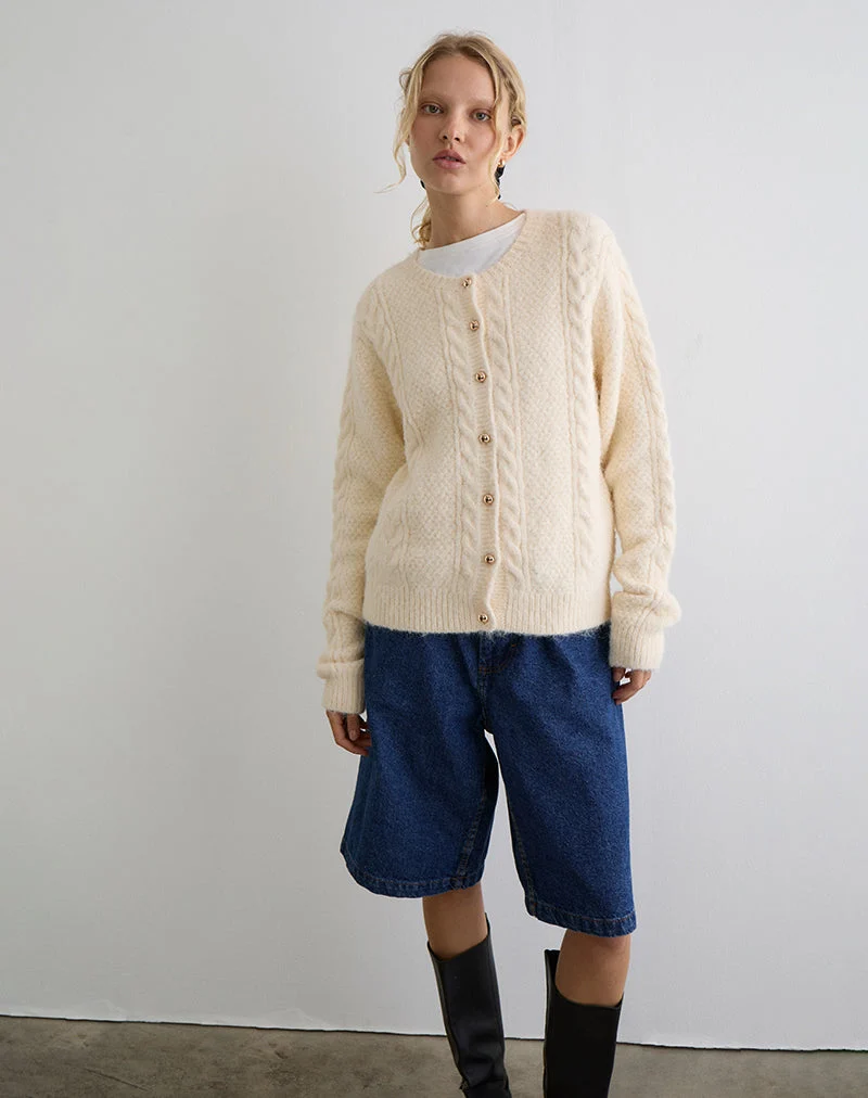 Aceso Strickjacke aus Bürstenstrick Elfenbein