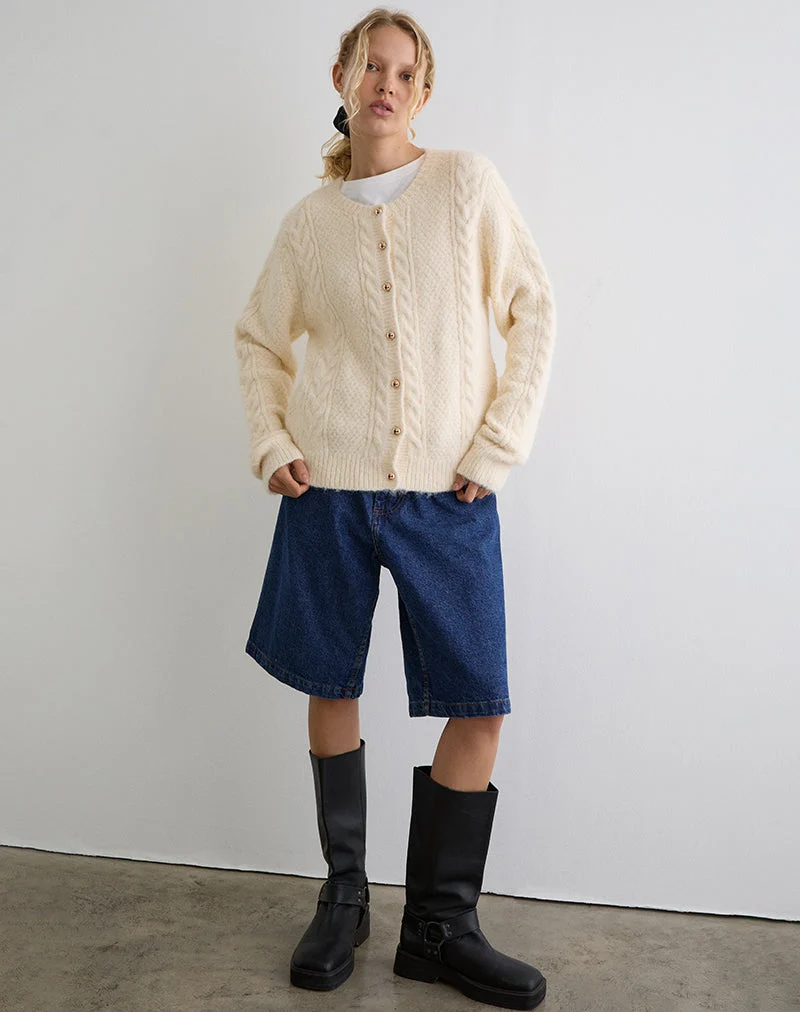 Aceso Strickjacke aus Bürstenstrick Elfenbein