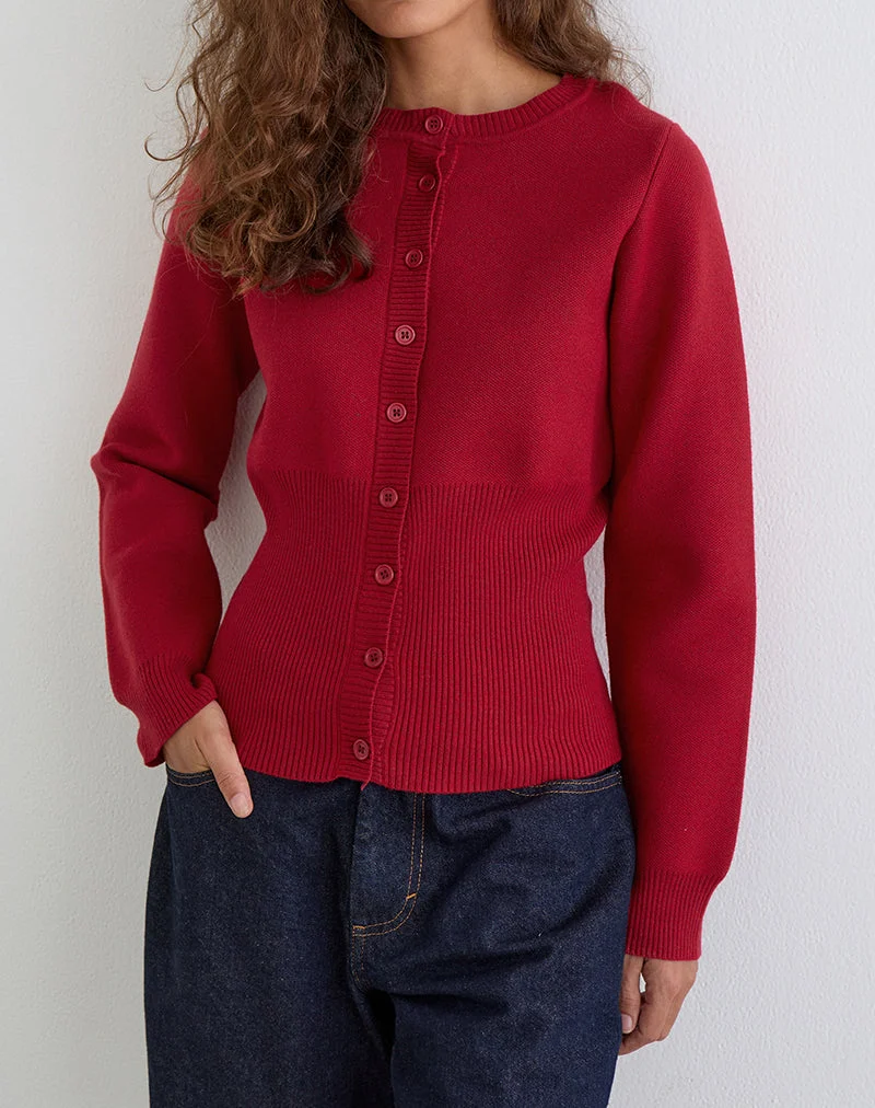 Subra Langarm-Strickjacke in Rot