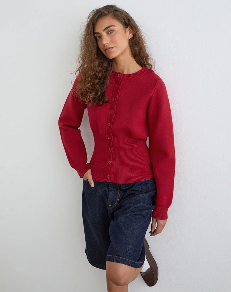 Subra Langarm-Strickjacke in Rot