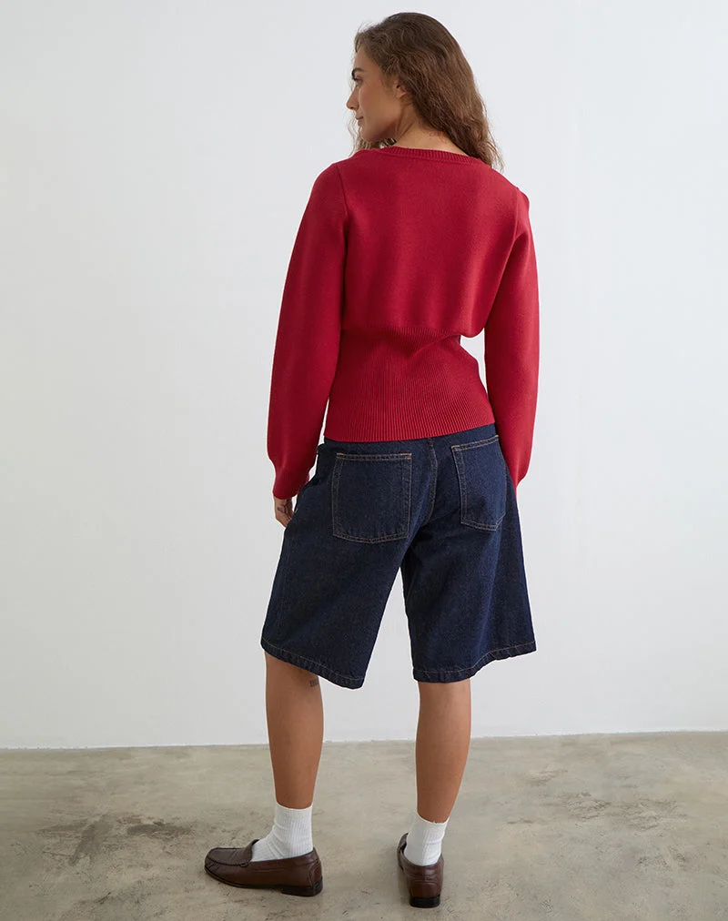 Subra Langarm-Strickjacke in Rot