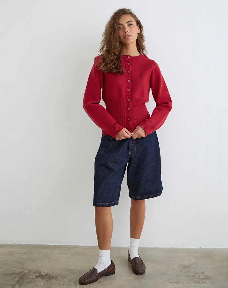 Subra Langarm-Strickjacke in Rot