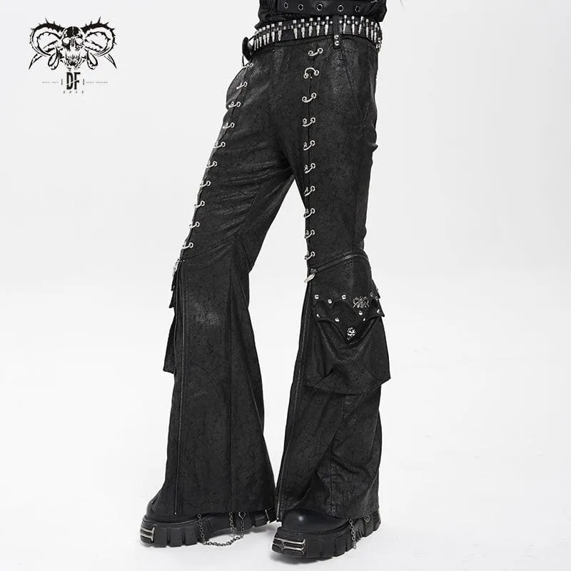 Herren Punk D-Ring Schnalle Große Taschen Schlaghose