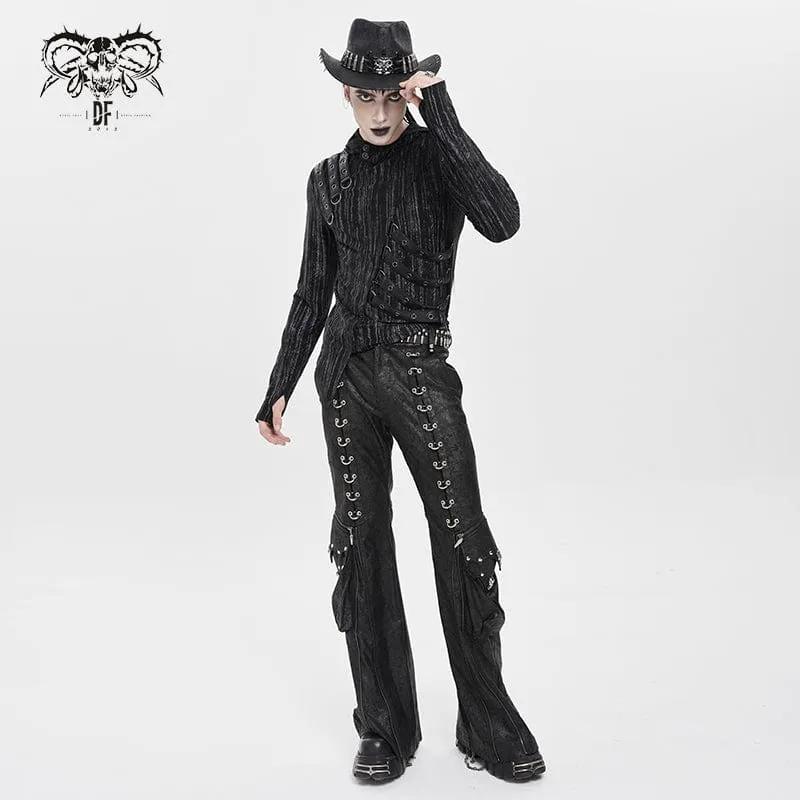 Herren Punk D-Ring Schnalle Große Taschen Schlaghose