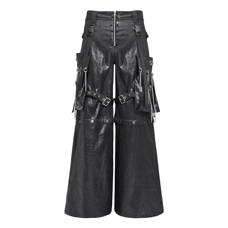Herren Punk Riemchenhose mit großen Taschen und Ketten