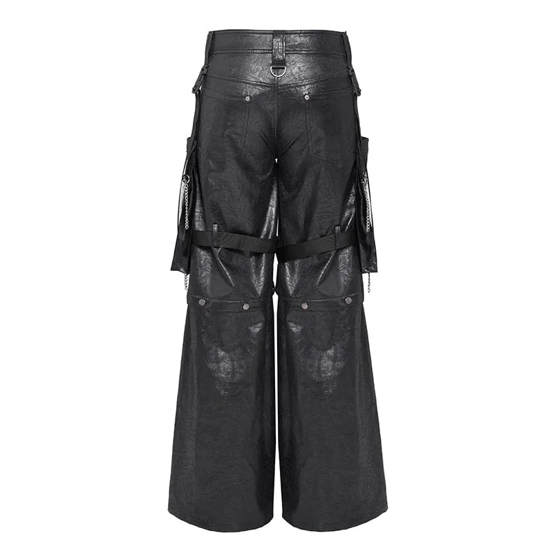 Herren Punk Riemchenhose mit großen Taschen und Ketten