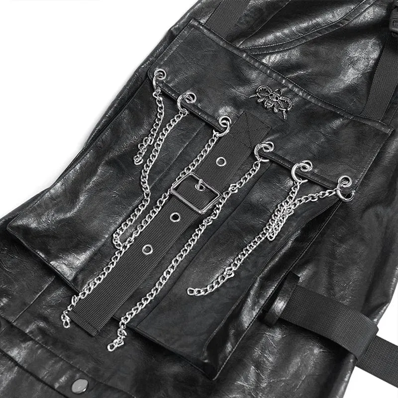 Herren Punk Riemchenhose mit großen Taschen und Ketten