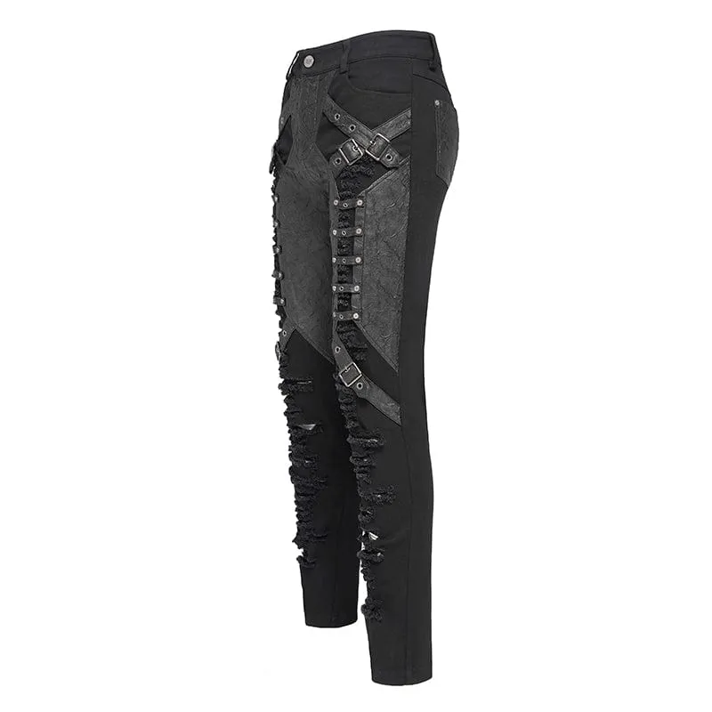 Zerrissene Punk-Hose mit Schnallenriemen für Herren