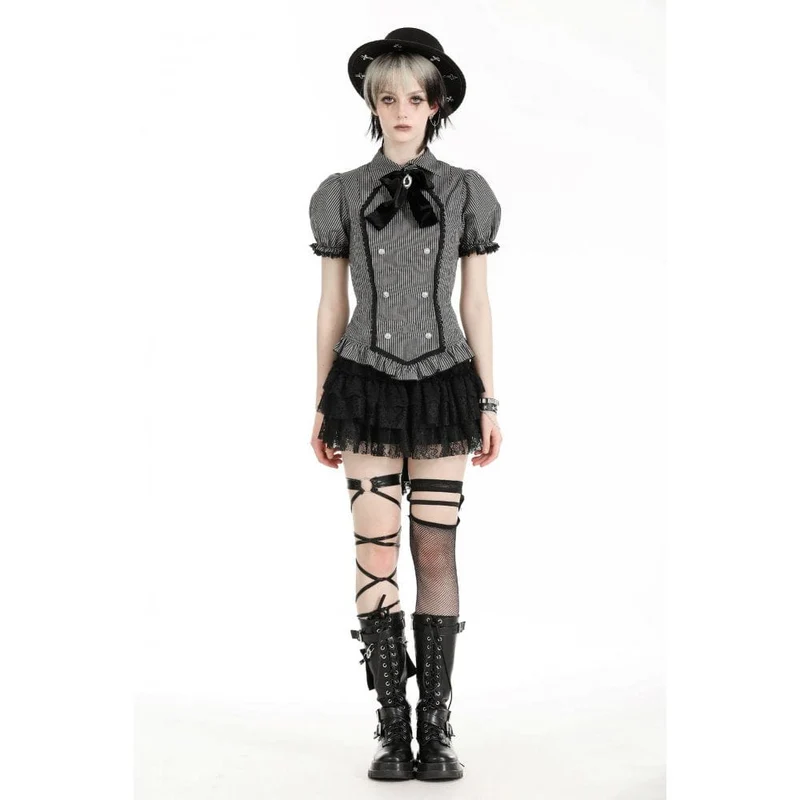 Gestreiftes Gothic-Hemd mit Puffärmeln für Damen
