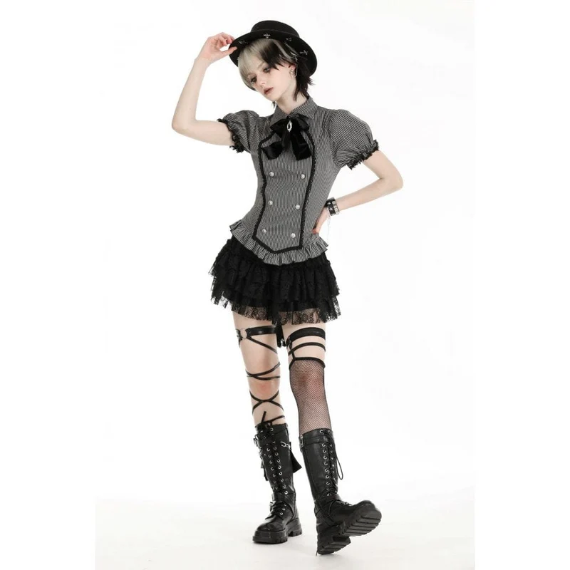 Gestreiftes Gothic-Hemd mit Puffärmeln für Damen