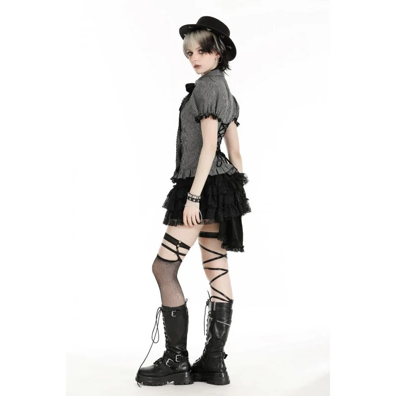 Gestreiftes Gothic-Hemd mit Puffärmeln für Damen