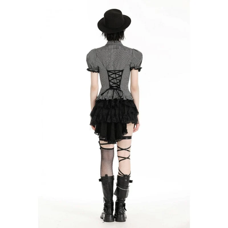 Gestreiftes Gothic-Hemd mit Puffärmeln für Damen