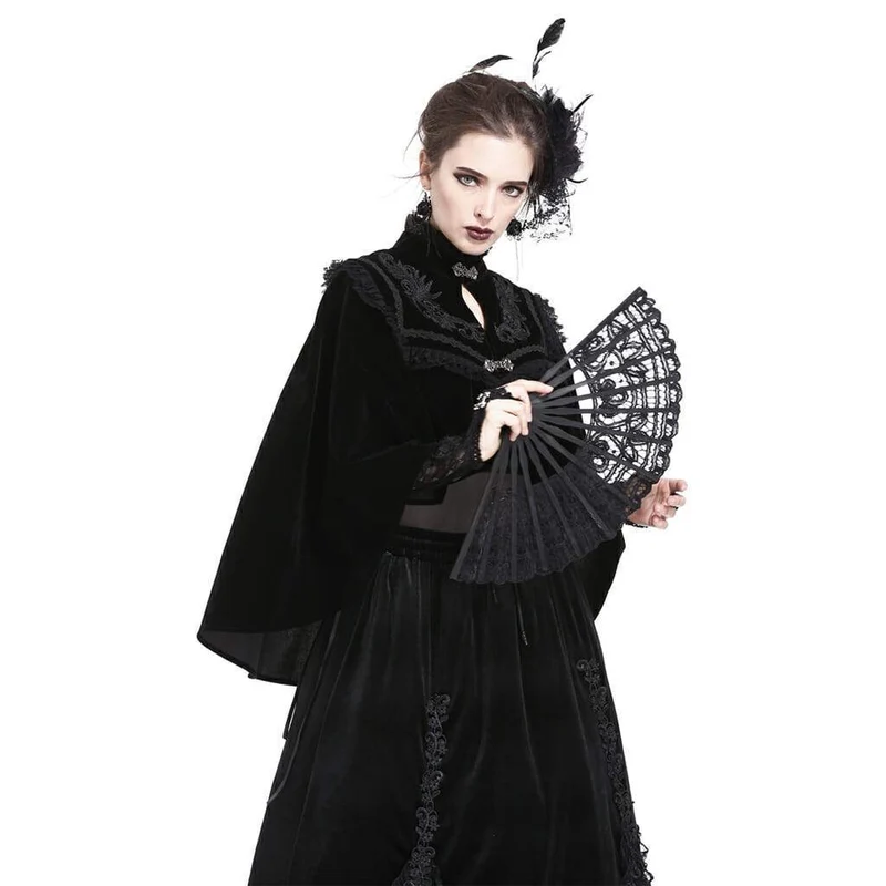 Damen Zarte Goth Style Black Lace Fan