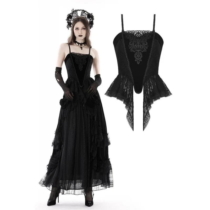 Damen-Bustier aus Samt mit Gothic-Blumenstickerei