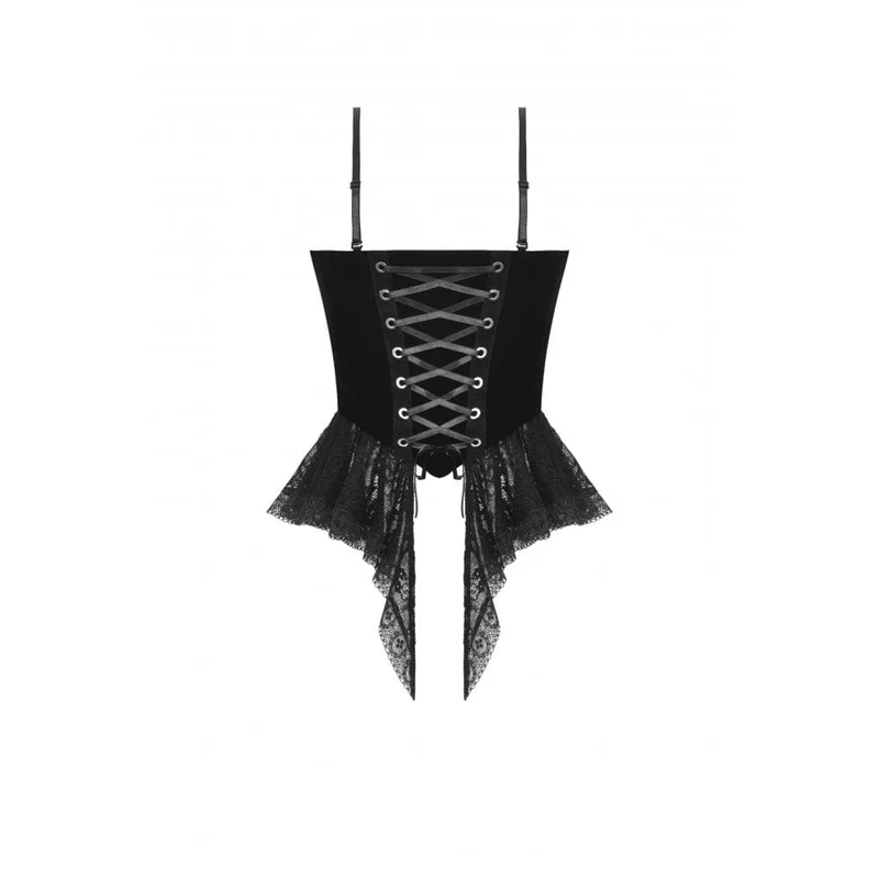Damen-Bustier aus Samt mit Gothic-Blumenstickerei