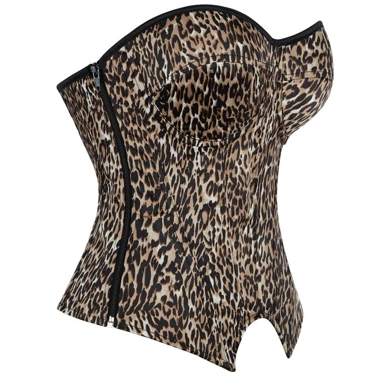 Damen Punk Unregelmäßiger Leopardendruck Schnür-Overbust-Korsett