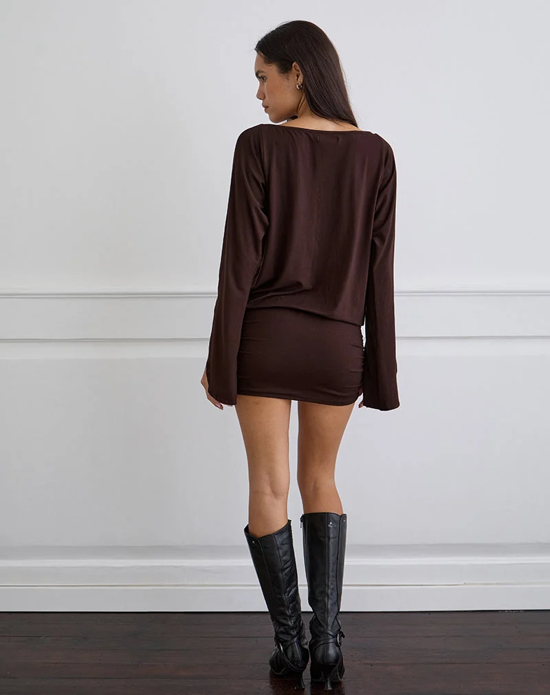 Sybe Langärmeliges Minikleid in Bitterschokolade