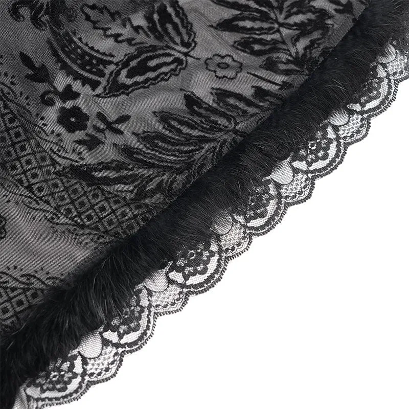 Schwarzes gotisches Brautkleid mit Kapuze, floraler Stickerei, Mesh-Einsätzen und Schnürung für Damen