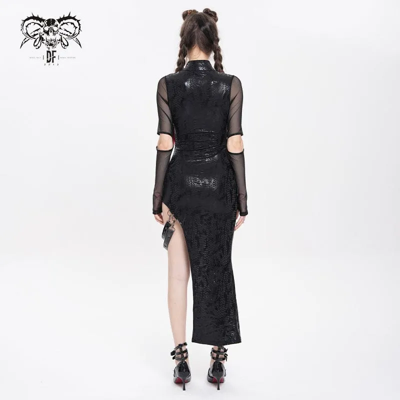 Damen Punk Mesh Splice Cutout Kleid mit abnehmbarem Träger