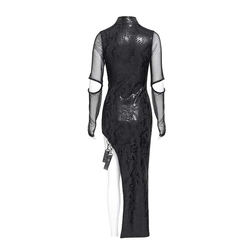 Damen Punk Mesh Splice Cutout Kleid mit abnehmbarem Träger