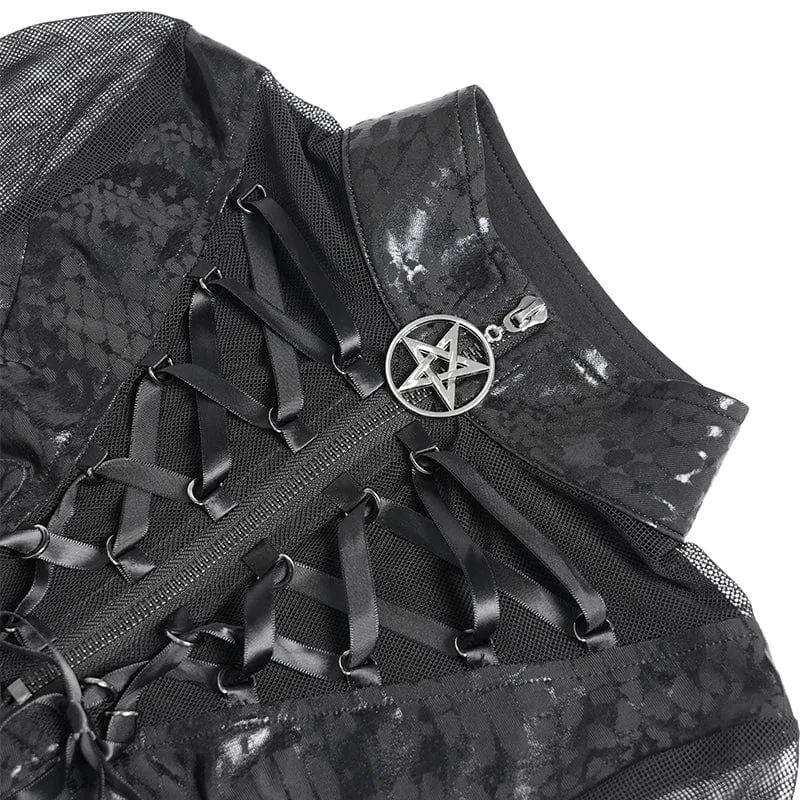 Damen Punk Mesh Splice Cutout Kleid mit abnehmbarem Träger