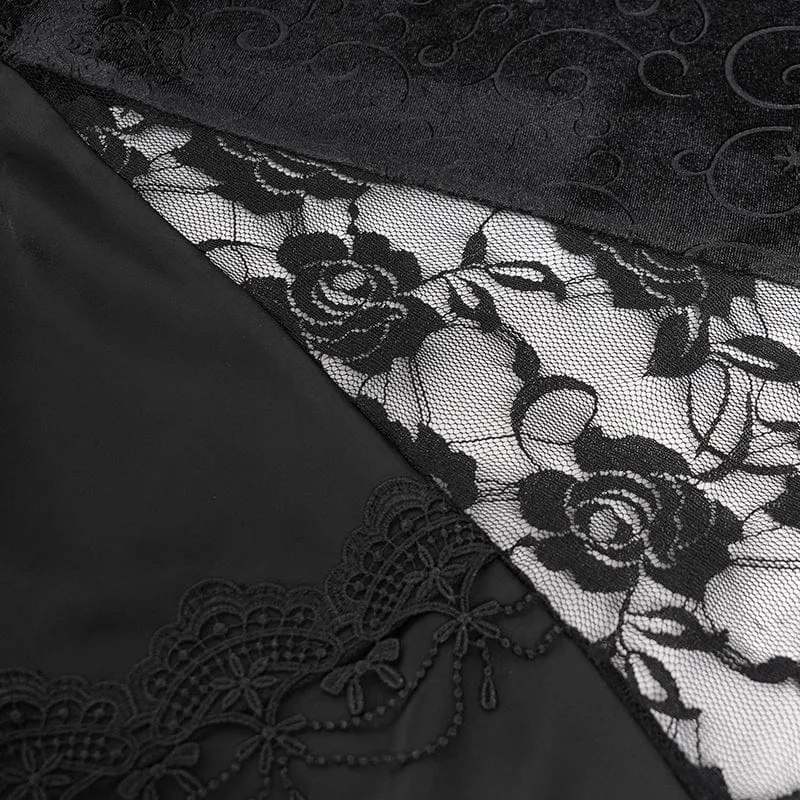 Gothic-Rock mit Blumenmuster und Rosenkette für Damen, Fischschwanz-Rock, Schwarz