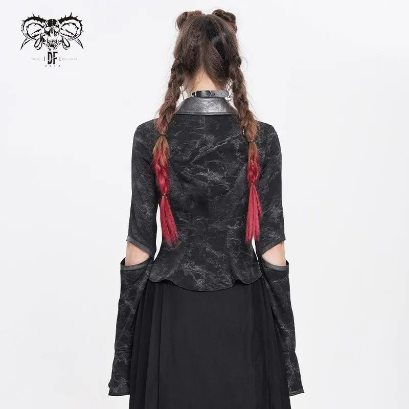 Rollkragenshirt mit Punk-Print und Cutout für Damen