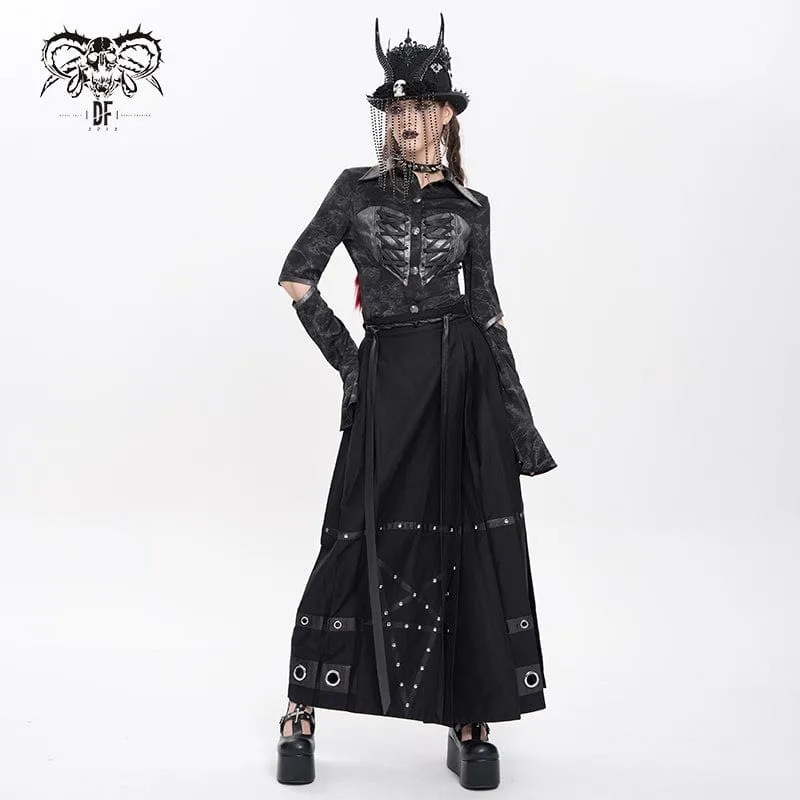Rollkragenshirt mit Punk-Print und Cutout für Damen