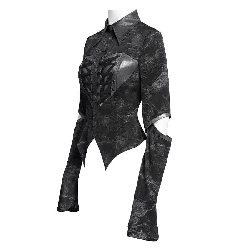 Rollkragenshirt mit Punk-Print und Cutout für Damen