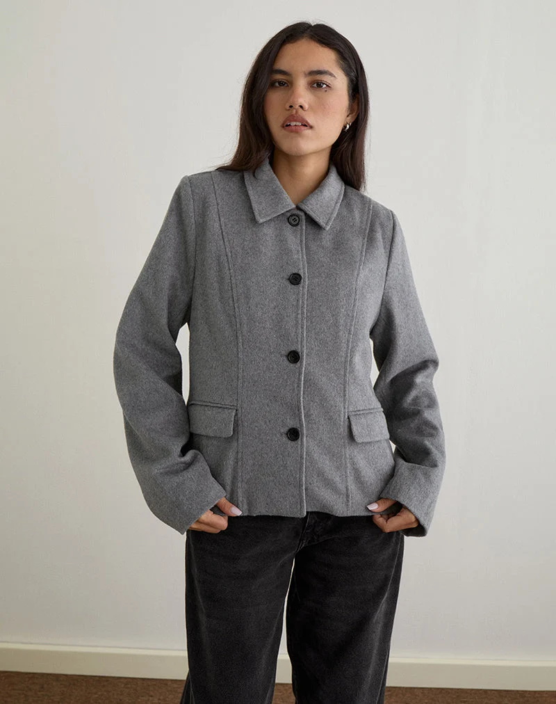 Ziya Jacke mit Kragen und Knopfleiste aus Wolle Grau